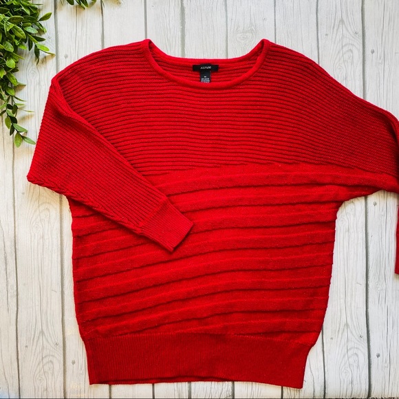 Alfani Metallic Red Ribbed Metallic Knit Sweater - Picture 3 of 5